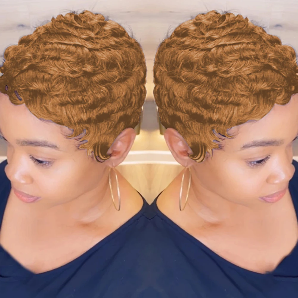 

Женский базовый парик с короткими вьющимися волнами в стиле пикси, прямые волосы, плотность 150%, парик из натуральных волос машинного производства