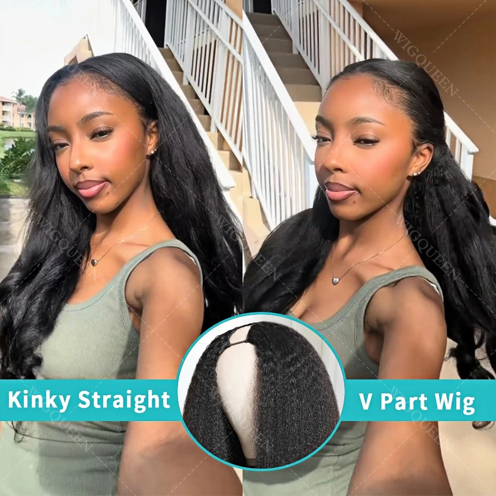 

250% No Leave Out V Part Wigs Human Hair Kinky Straight Glueless Clip in V Shape Wigs Upgrade 12A Full Machine Made Half Wigs