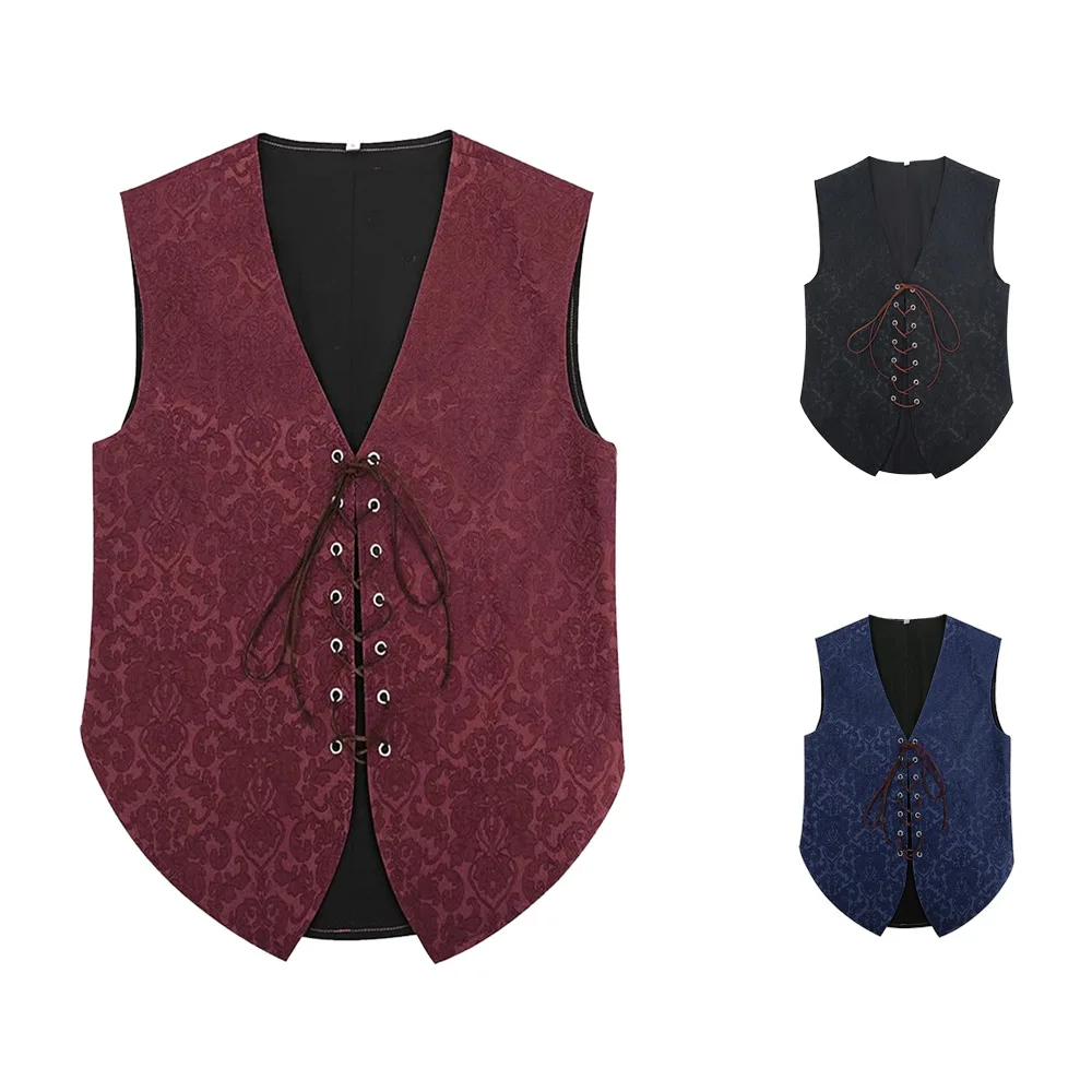 

Средневековый жилет, винтажный косплей, пиратский карнавал, топы, мужской жилет в стиле Ренессанс, готический стимпанк, костюмы