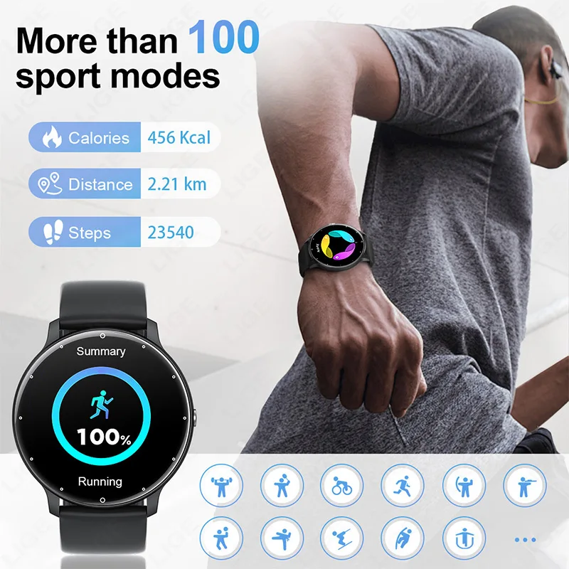 LIGE Smart Watch Men Women Full Touch Screen Sport Fitness Watch Man Waterproof Bluetooth Call For Android IOS Smartwatch Men