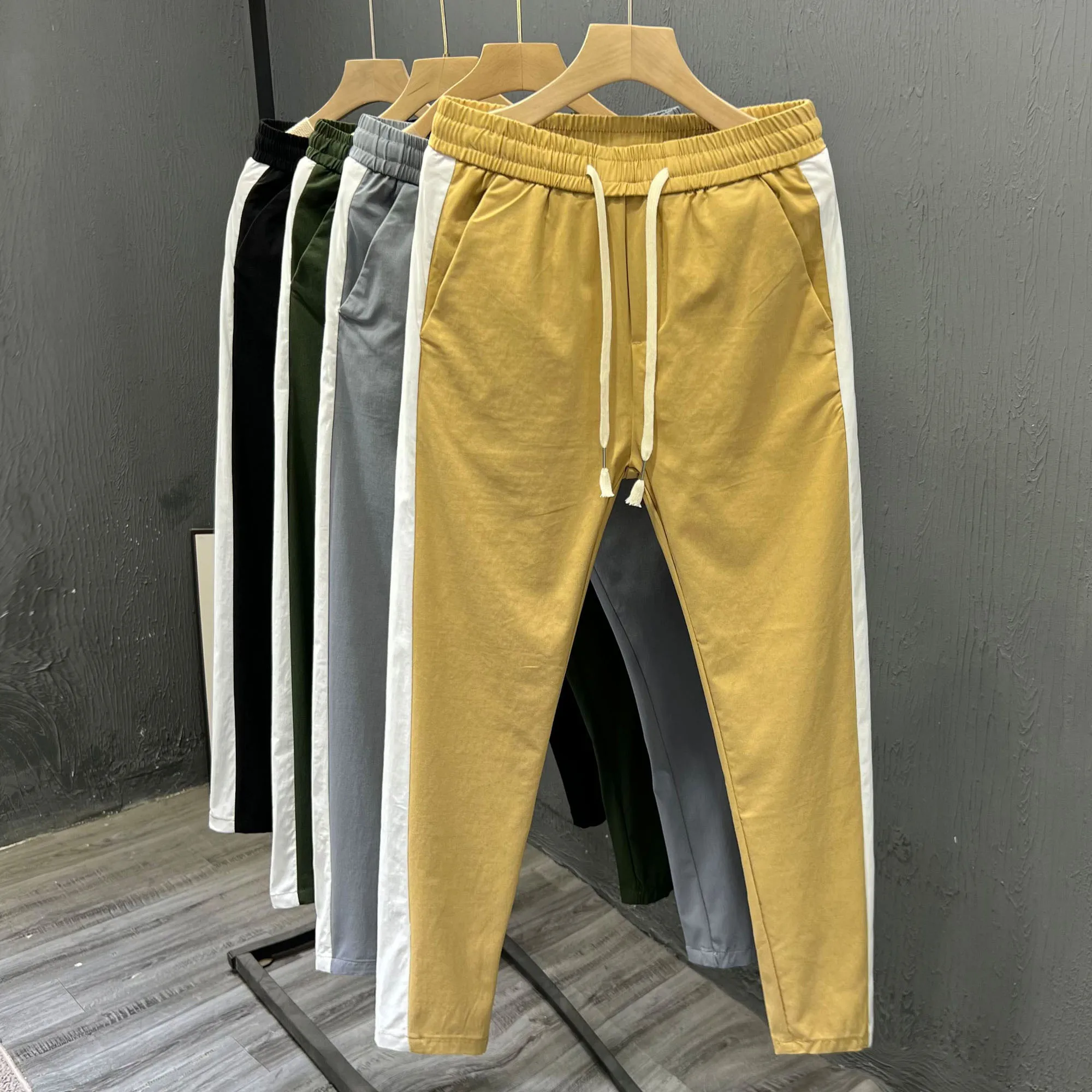 

Casual Spor Men's Straight Leg Thin Stretch Trousers Autumn Faion Brand Patchwork Color Long Pants Sli Nine Points