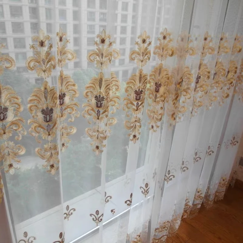 

Custom Size European Embroidered White Tulle Luxury Curtains for Living Dining Room Bedroom Decor Window Water-soluble Lace