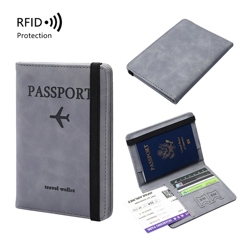 ที่ใส่หนังสือเดินทางธุรกิจวินเทจ RFID สำหรับผู้หญิงผู้ชายบัตรธนบัตรบัตรประชาชนอเนกประสงค์เคสกระเป๋าสตางค์หนัง PU สำหรับเดินทาง