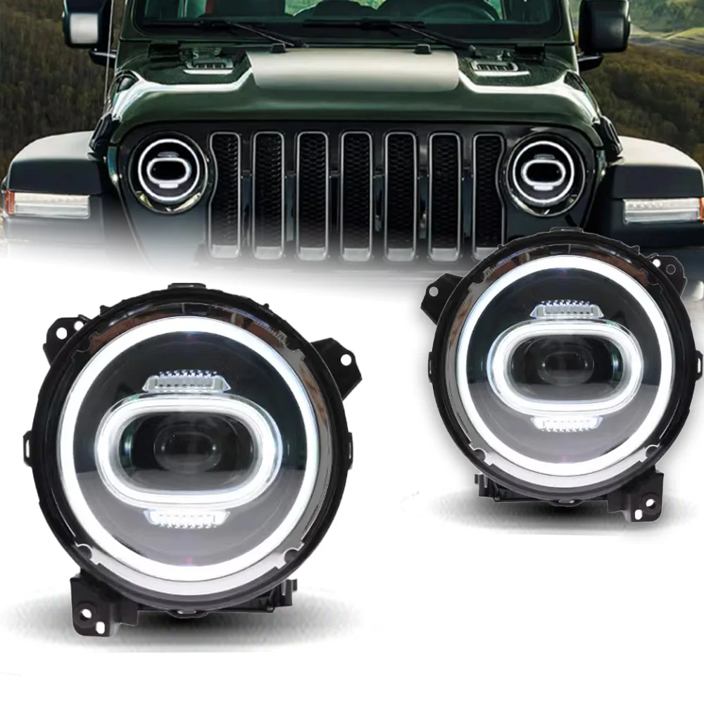 

Фара AKD для Jeep Wrangler, светодиодная фара 2018-2021, фары Wrangler DRL, указатель поворота, дальний свет, линза проектора «ангельский глаз»