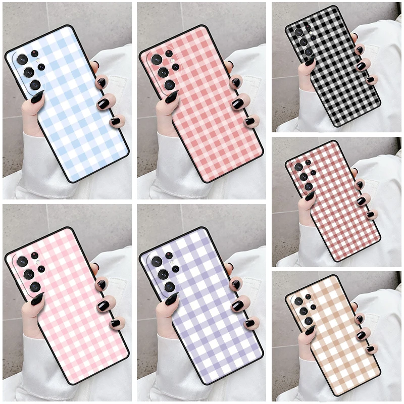 

Чехол для телефона Samsung Galaxy S24 S25 S23 S21fe S22 Ultra Plus Note 10 20, чехол в пастельном клетку