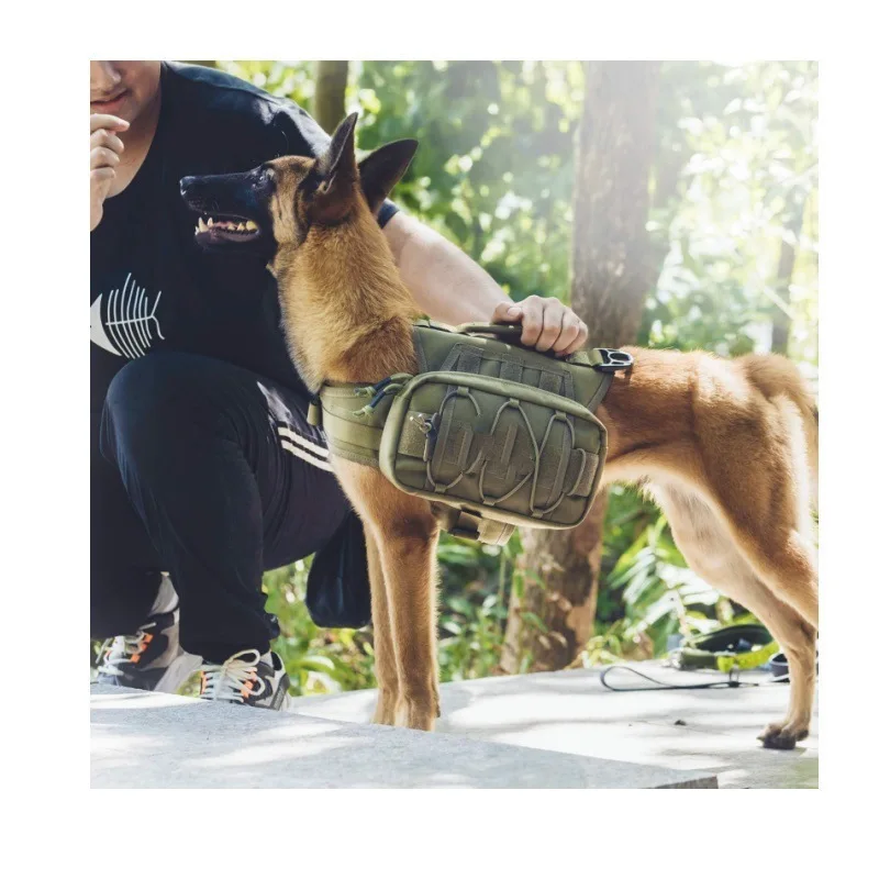 

Tactical Dog Backpack Harness, Adjustable Waterproof Saddle Bag for Outdoor Hiking with Pockets & Handle