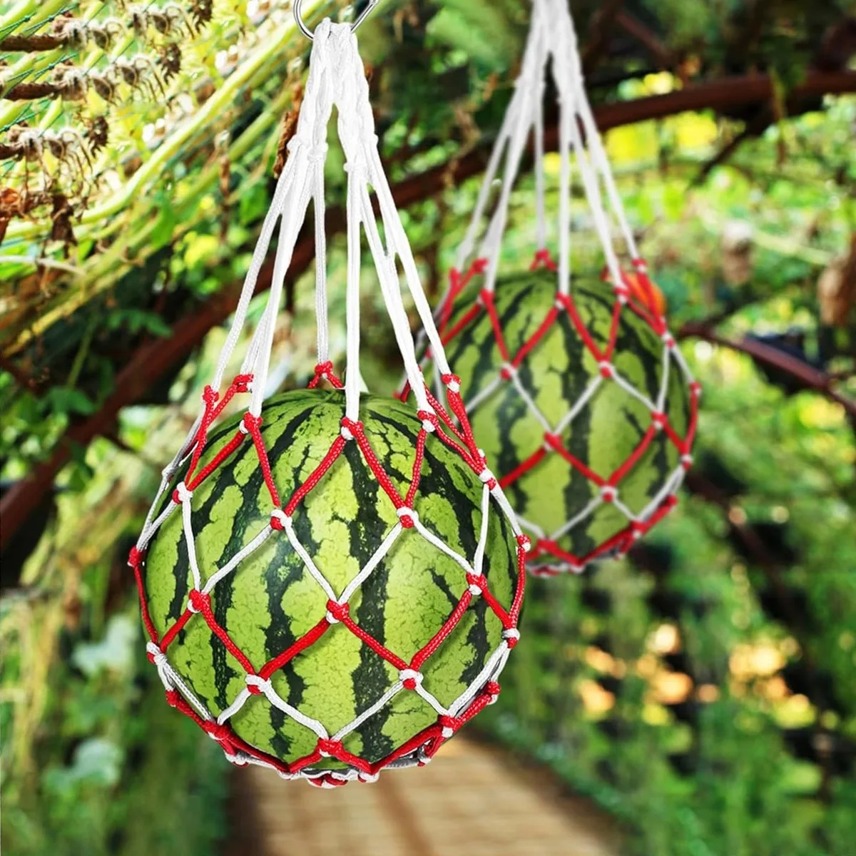Watermelon Hammock Mesh Bags-2 Colors Melon Hanging Net Bag-Heavy Duty Trellis Hammock Net for Watermelon,Pumpkin and Cantaloupe