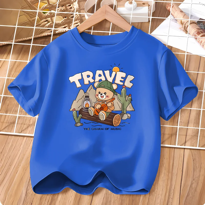 Childrens Teddy Bear Cute T-Shirt Short Sleeved Cotton Shirt for Baby Boys Casual Clothes