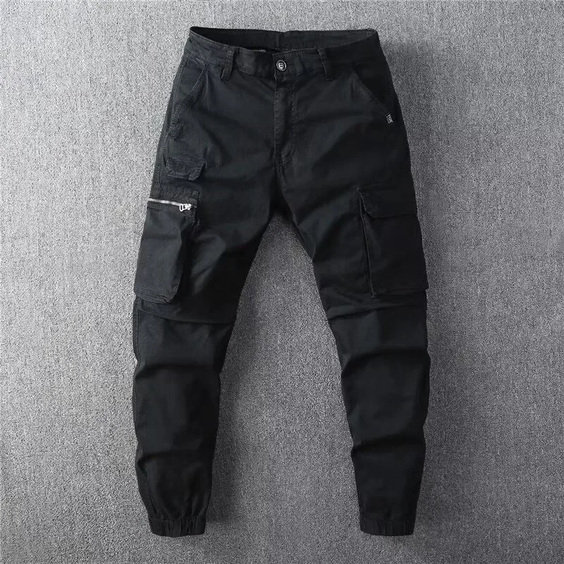 Male Elastic Casual Multiple Pockets Popular Comfortable Trousers 2025 New Men Japanese Fashion Loose Straight Leg Cargo Pants