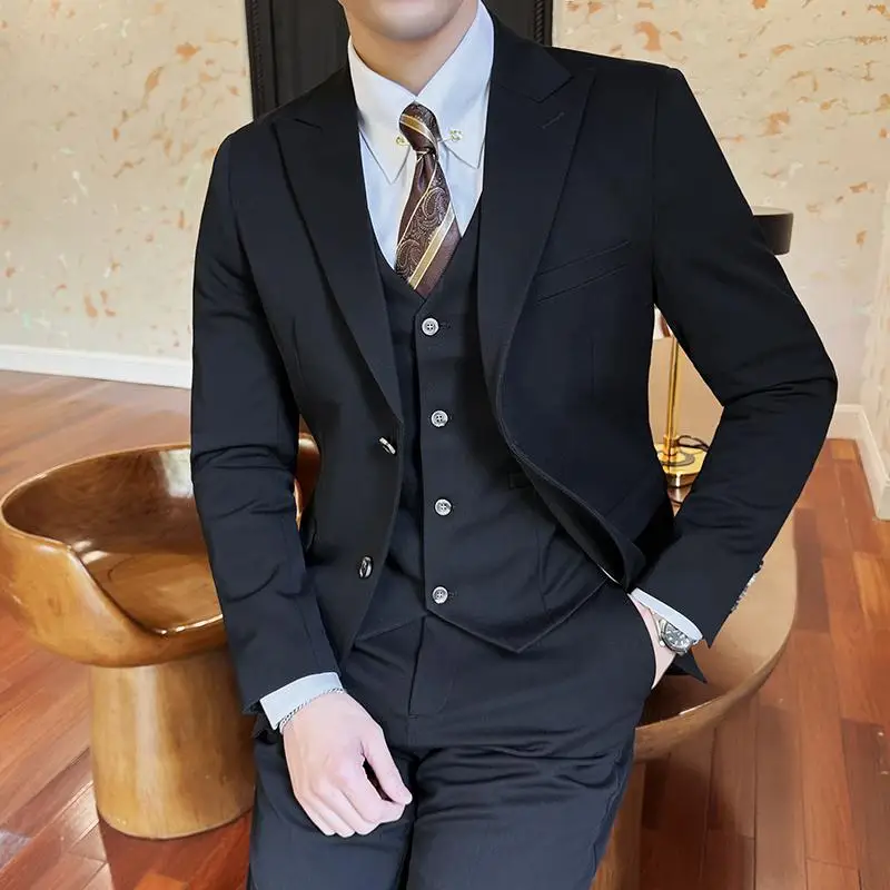 

Свадебный костюм жениха, мужской однотонный костюм, деловой деловой костюм-тройка, топ + жилет + брюки