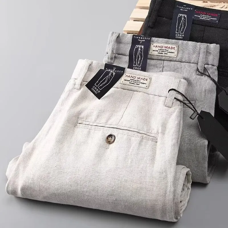 2026 Autumn Thin Linen Pants Men's Business Casual Pants Loose Breathable Straight Trousers Linen Pants Jeans