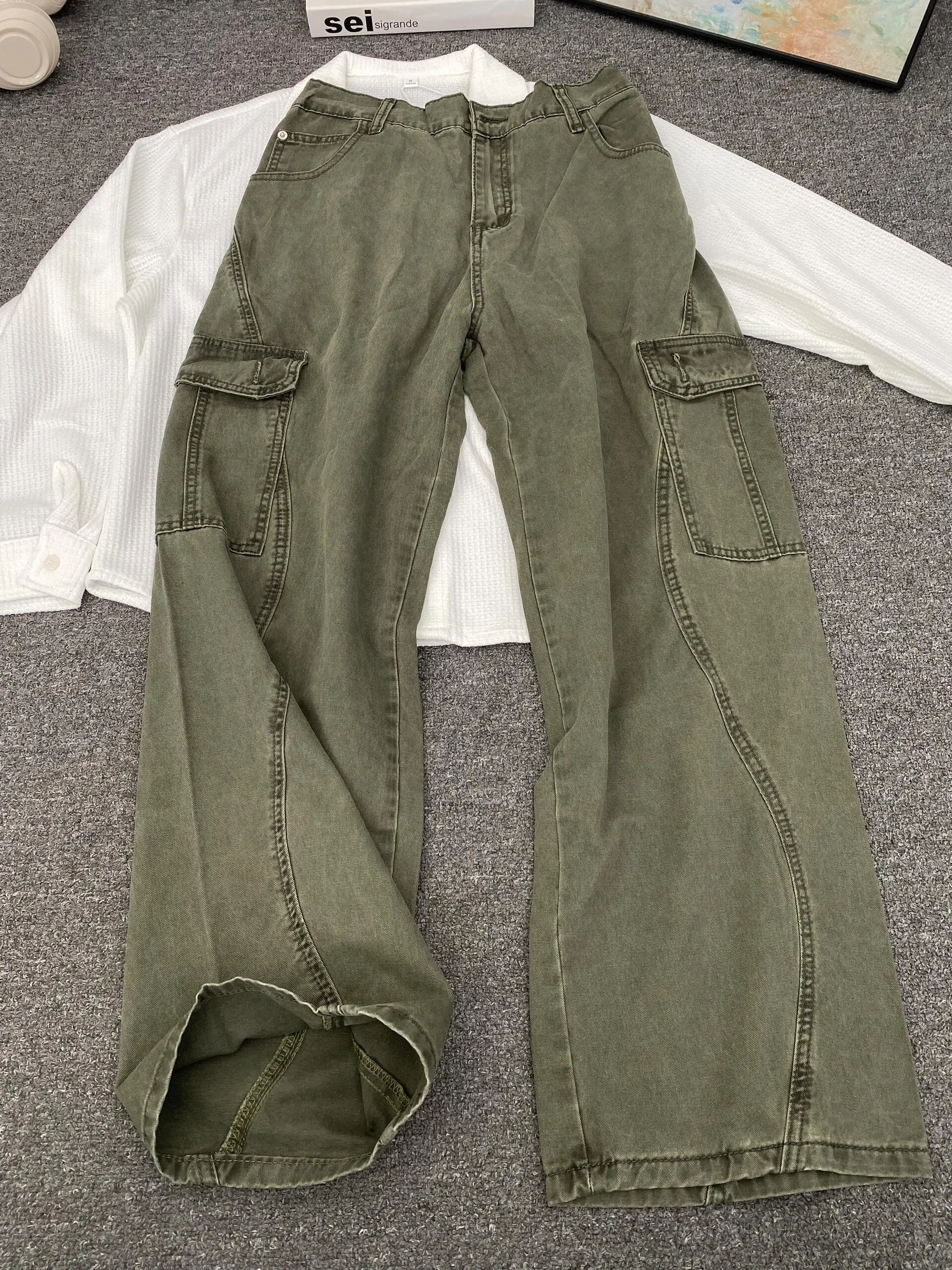 

Мужские брюки в стиле милитари, широкие брюки в стиле пэчворк, хлопковые осенние прямые брюки-трубы, чистый крой, модный бренд