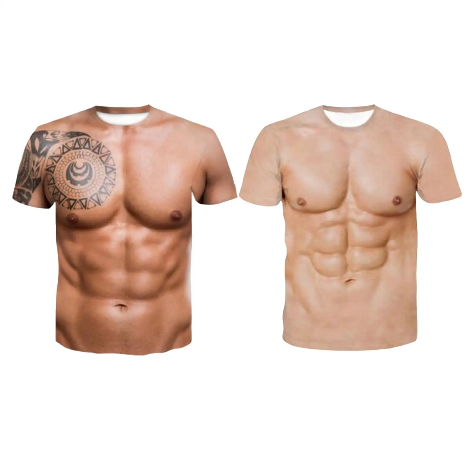 3D Digital Print Men\'s Muscle T Shirt Fake Muscle Shirts Abdominal Tops Graphic Short Sleeve for Halloween Casual Costumes