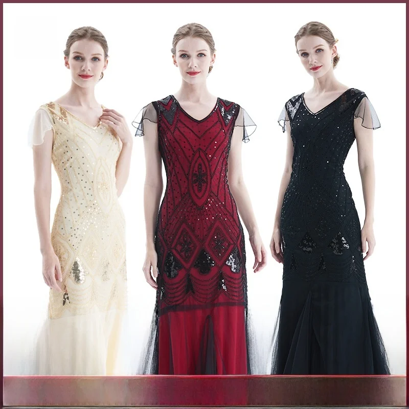 New 2025 Hand Embroidered Beaded Sequin Dr 920s Sle Low Waist Velvet Fabric Par Dr for Women Ladies