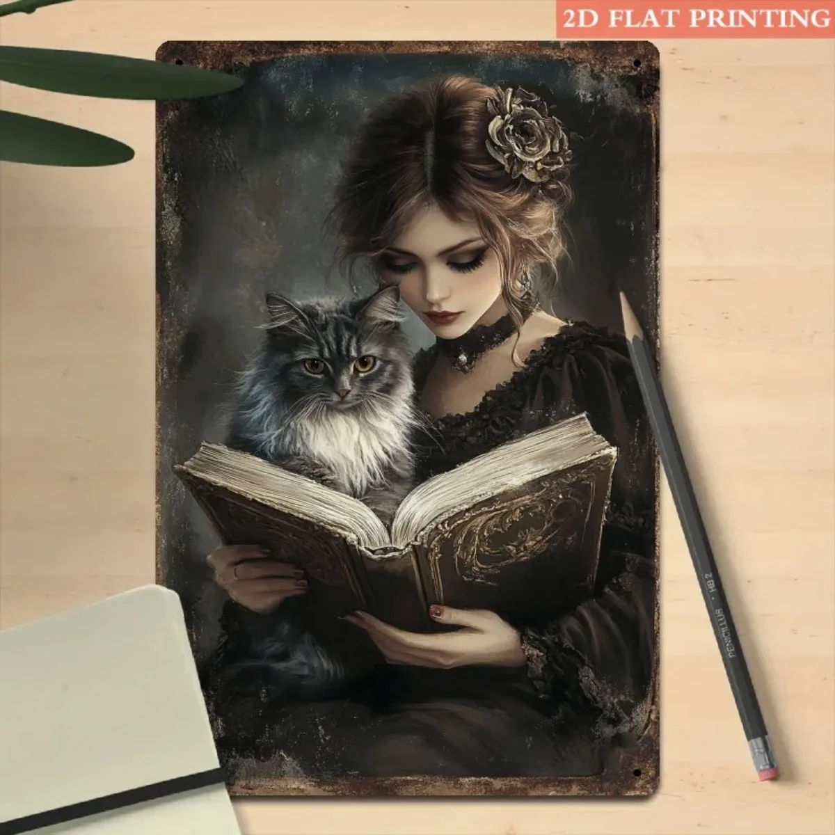 Sinal de metal para leitura de gato |   Tamanho 8x12 polegadas |   Arte de parede de ferro com efeito 3D |   Decoração misteriosa |   Adequado para sala de estar, quarto