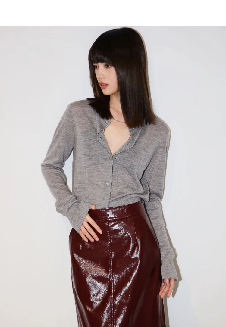 Lautaro Spring Autumn Shiny Reflective Patent Pu Leather Midi Pencil Skirt Women High Waist Long Luxury Designer Clothes 2023 23 S9dd49d6f55c340a3b9da35798dc3827cB