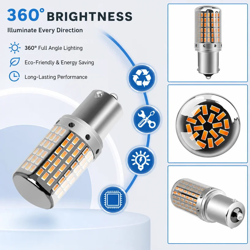 2PCS High Bright Amber Car Turn Signal Light Bulb, Quick Installation Blinker Replacement Auto Lamp Accessories