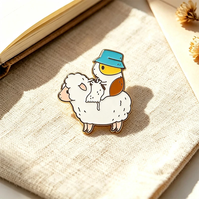 Enamel Capybara Riding Sheep Cute Animal Metal Badge Jewelry Brooch Pins Gift