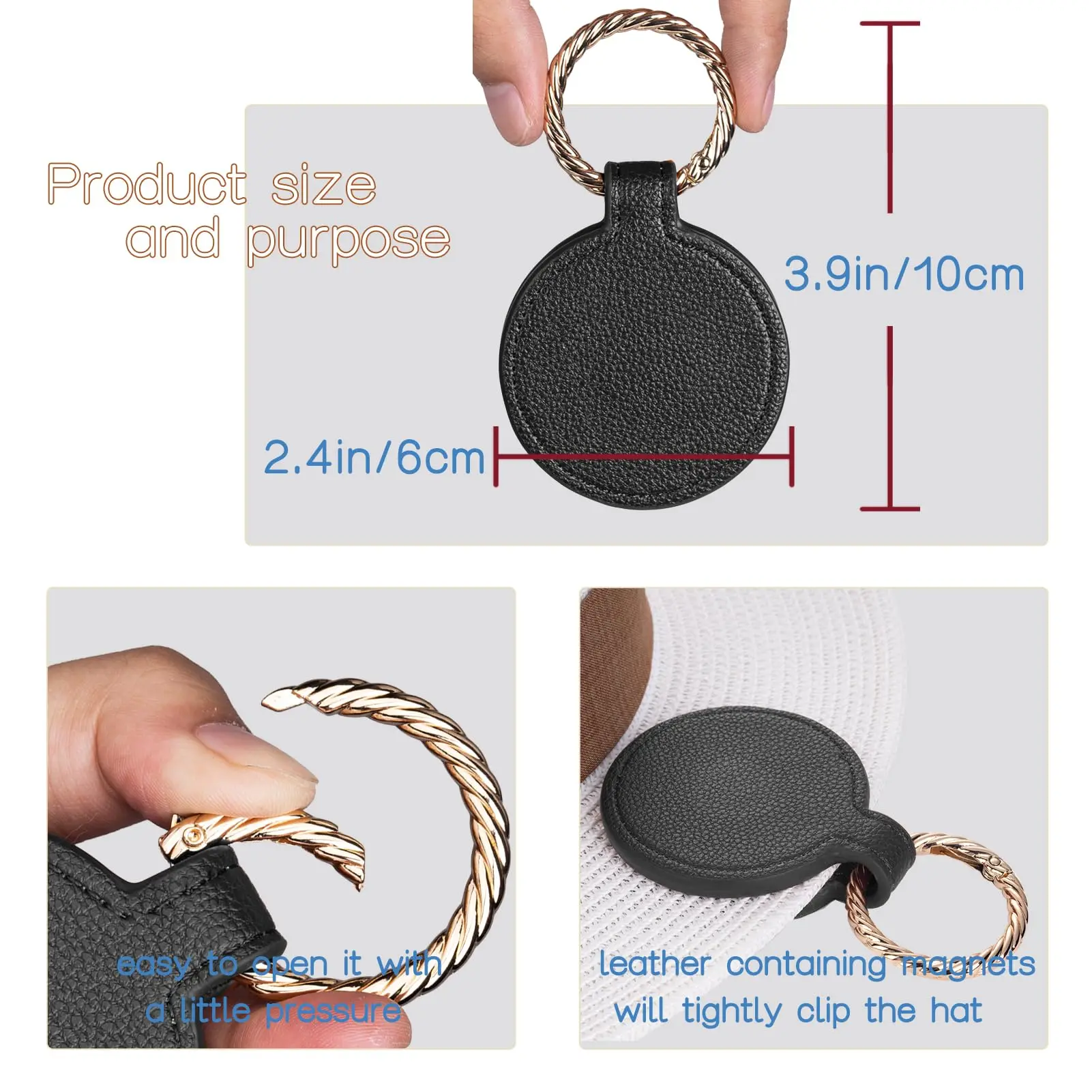 Magnetic Hat Clip for Handbag and Backpack Holder Totes Luggage Hands Free PU Leather Clip Sun Hats Outdoor Travel Accessories