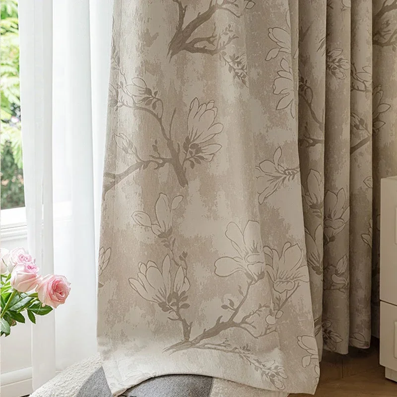 Jade Orchid Jacquard Chenille Romantic Blackout Curtains for Bedroom Living Room High-end Luxury Chinese Style Thicken Curtains