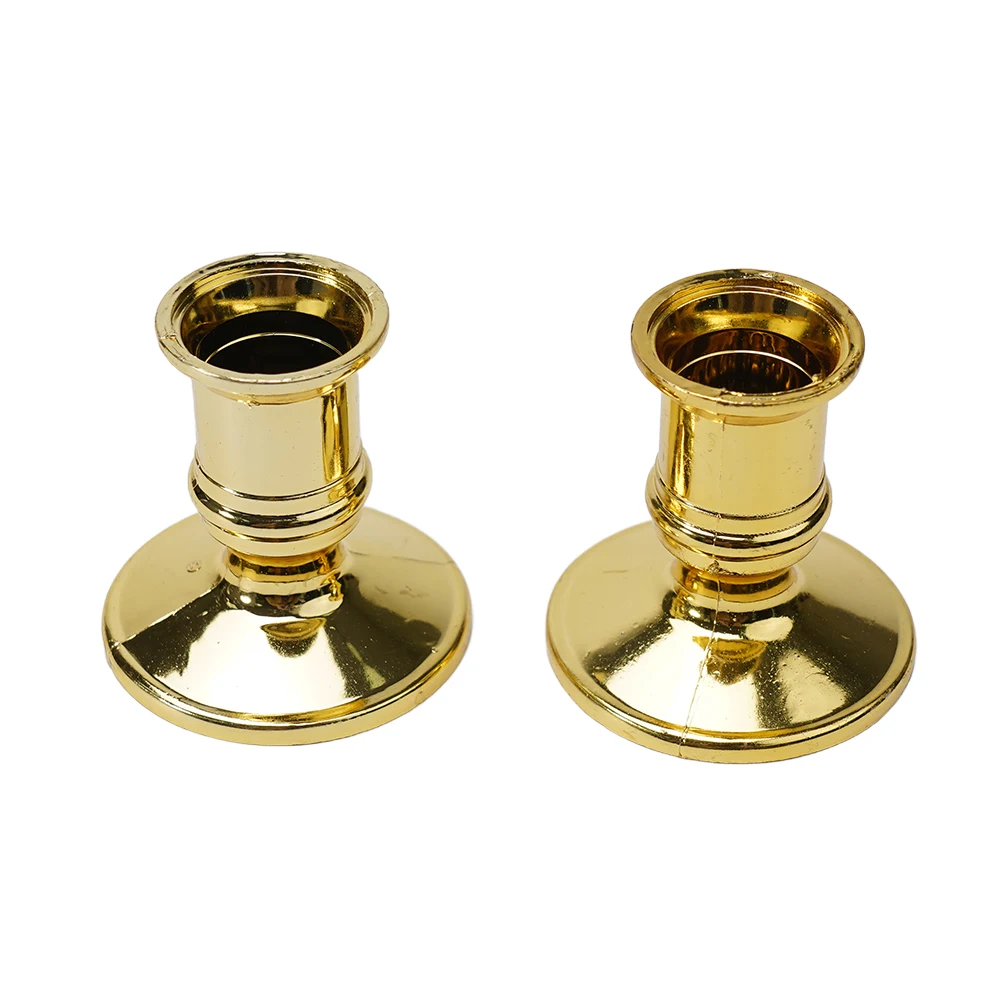 2 pçs castiçal base forma tradicional prata & ouro castiçais eletrônicos castiçal lareira jantar decoração