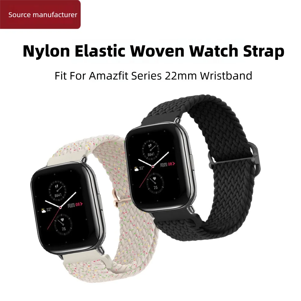 Cinturino in tessuto elastico in nylon da 22 mm per serie Amazfit cinturino regolabile di ricambio con fibbia scorrevole in metallo a sgancio rapido uomo donna