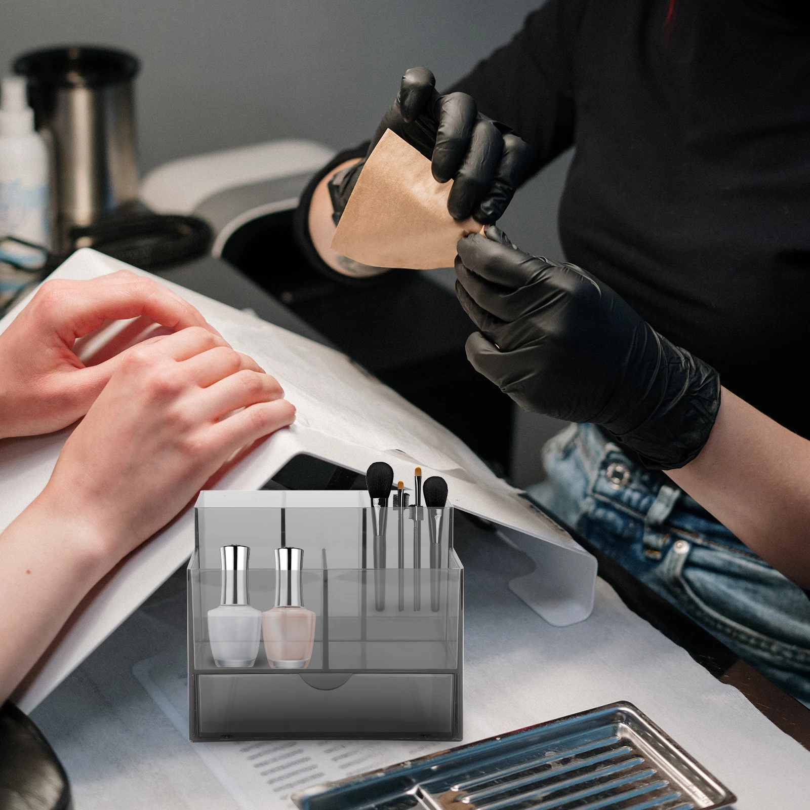 

Nail Brush Storage Box Manicure Organizer Container Pens Tools Supplies Holder Case Salon Desktop Practice Training School DIY