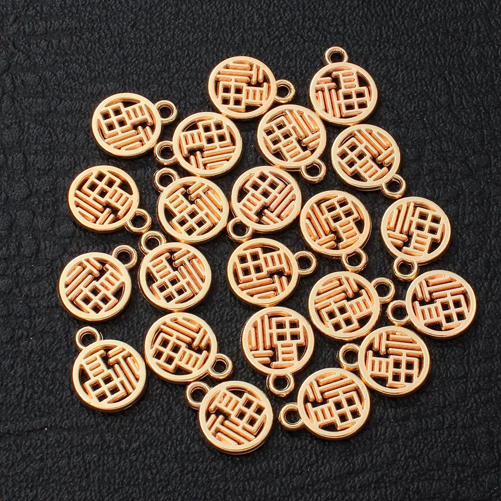 100Pcs Good Luck CCB Charms Chinese Fu Pendants for Diy Bracelet Earrings Necklace Making Lucky Jewelry Handmade Materials