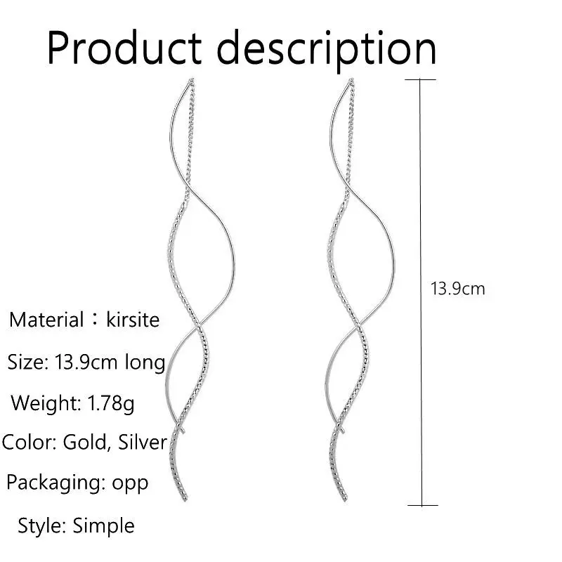 Electroplated Wave earrings European and American Cold Wind Design Sense Ear Line Personality Simple Temperament Earrings image 6
