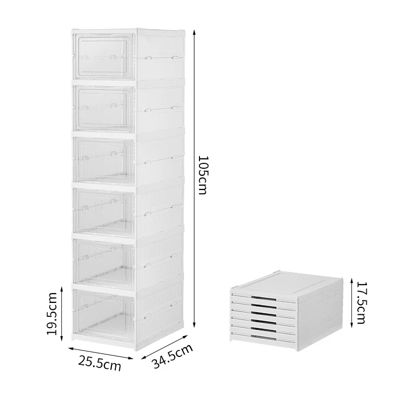 6 Layers Shoes Box Foldable Transparent Sneaker Shoe Storage Organizers Box Stackable Dustproof High-top Cabinet Shoe Rack Shelf