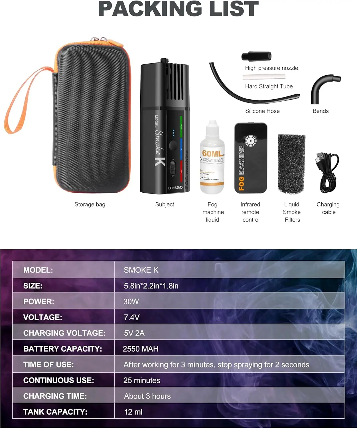 LENSGO Smoke K Handheld Portable Fog Machine,Indoor Portable Smoke Machine For Photography,Party,Christmas,Wedding