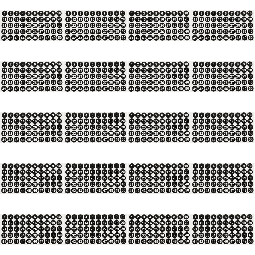 

20 Sheets 2.54cm Round Number Stickers Black Background Adhesive Labels for Office Walls Doors for Office