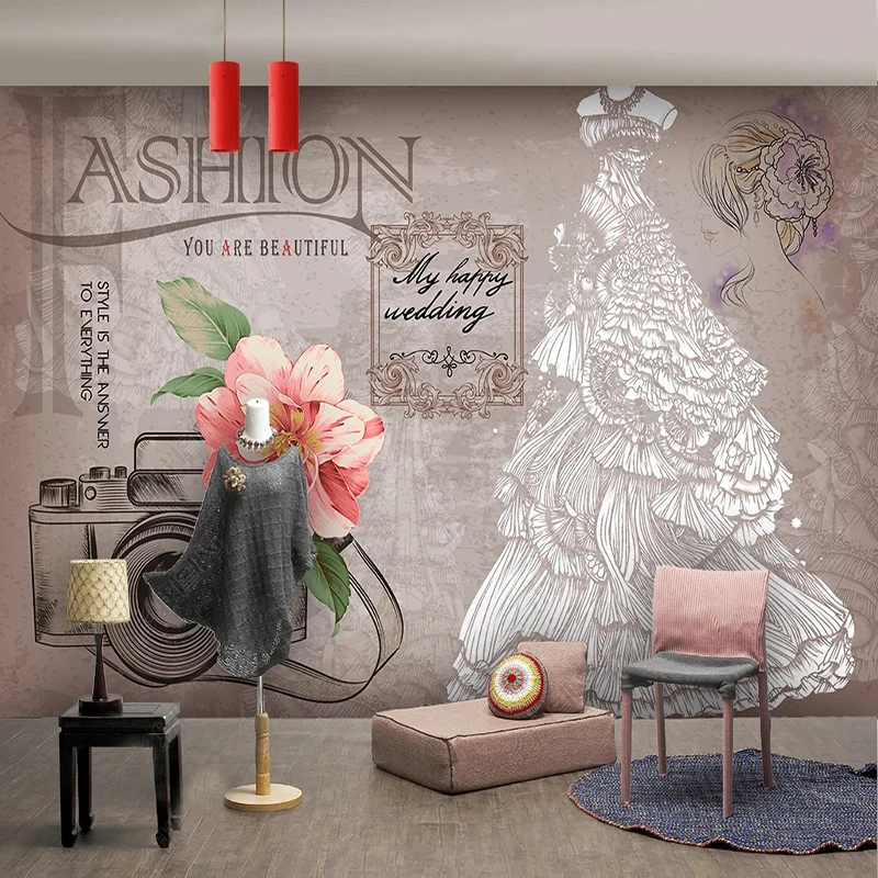 

Custom 3D Wallpaper Vintage Background Clothing Wedding Tooling Wall Sticker Fresco Papel De Parede For Nuptial Home 3D Tapety