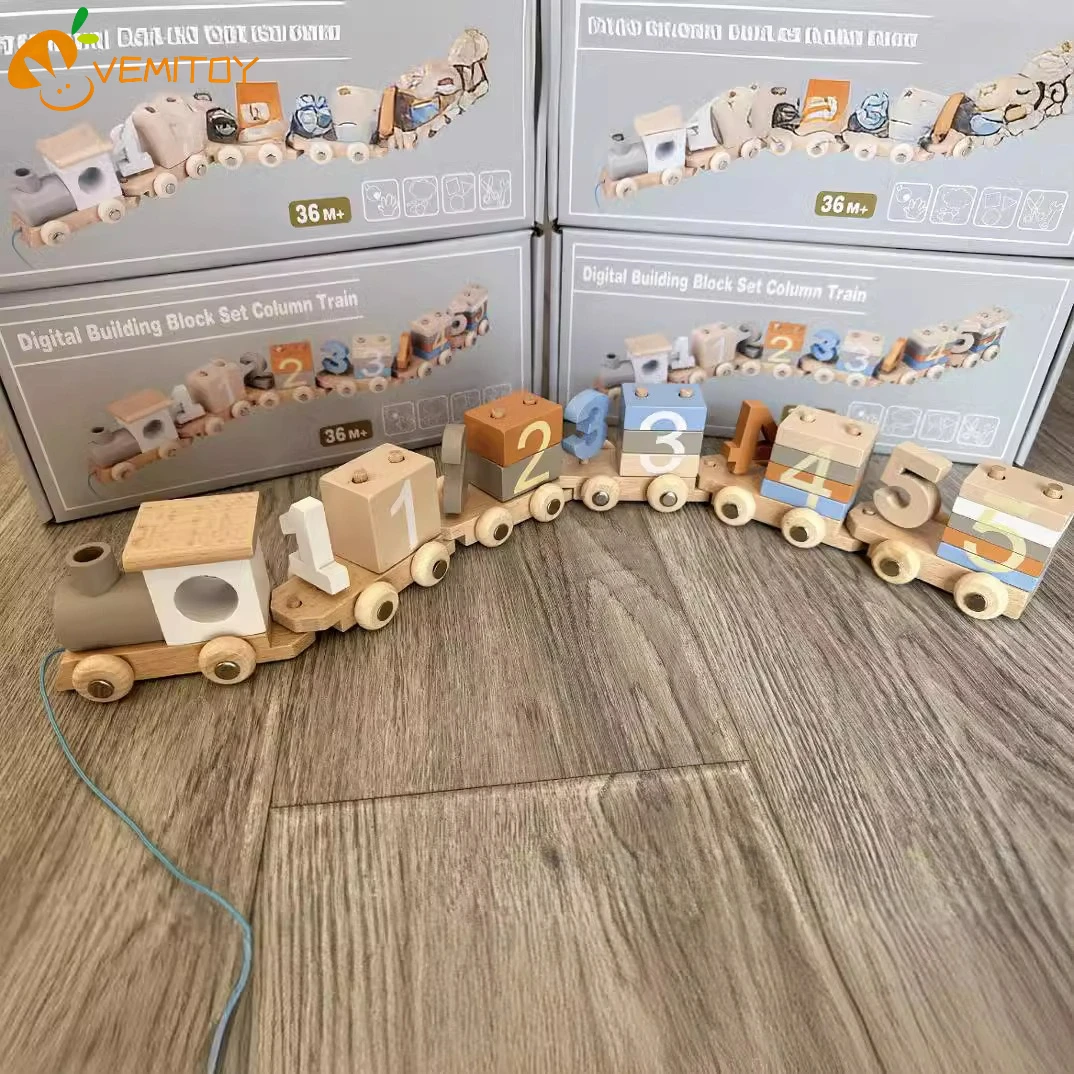 

Digital train wooden toy children's educational assembly magnetic building blocks for enlightenment Children