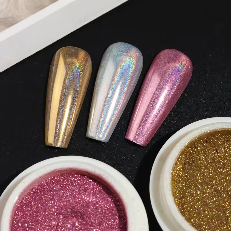 Polvere colorata per specchio magico laser 6 pezzi Set 6 colori unici adatti per set manicure gratuito da donna Glitter per unghie Natale Hallow