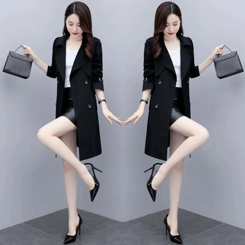 سترة واقية المرأة ربيع الخريف جديد بريطانيا خندق معطف الإناث بطانة معاطف مزدوجة الصدر جلد سترة واقية الموضة