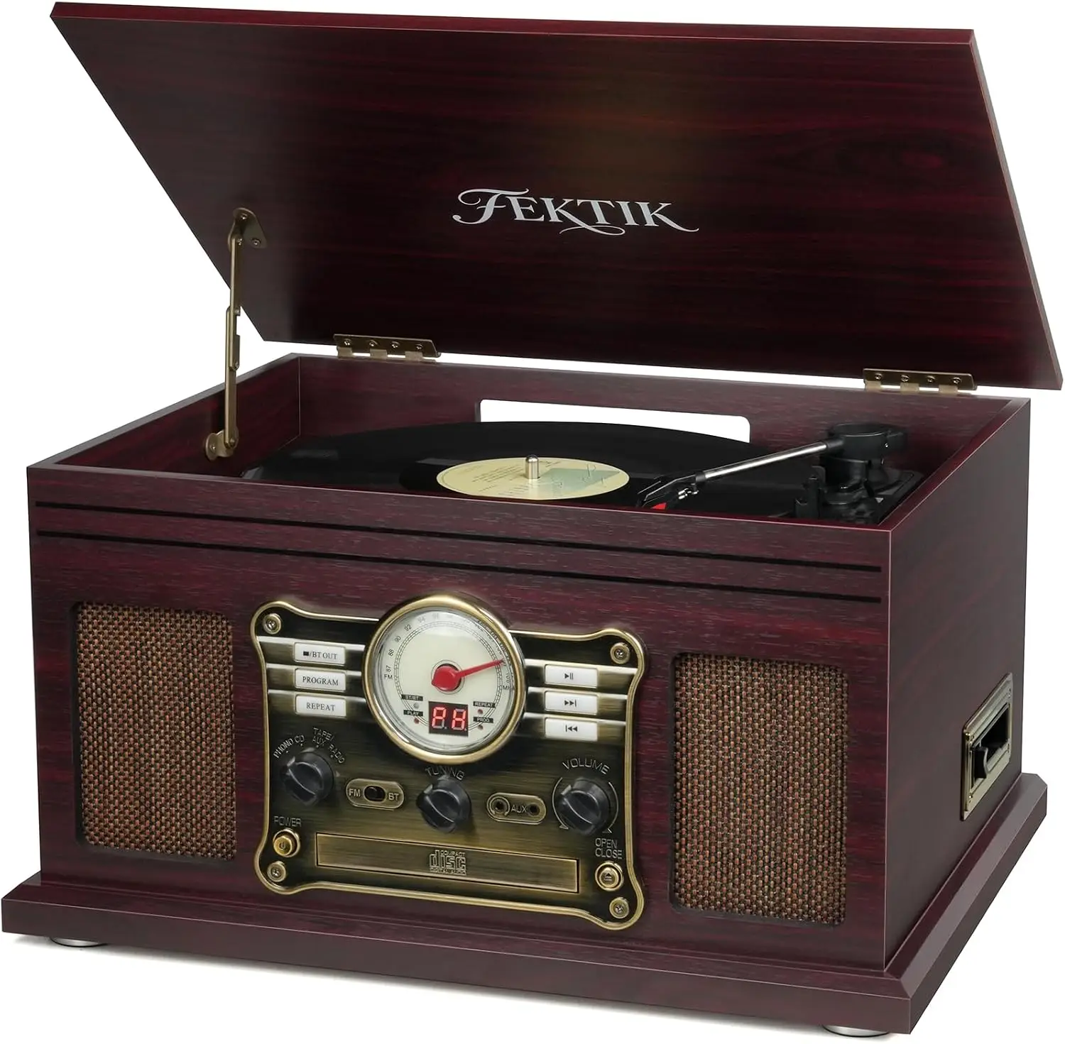 Bluetooth Record Player 10 In 1 3 Speed Belt Drive Turntable Speakers Bluetooth Input Output CD Cassette FM Radio Wireless Strea
