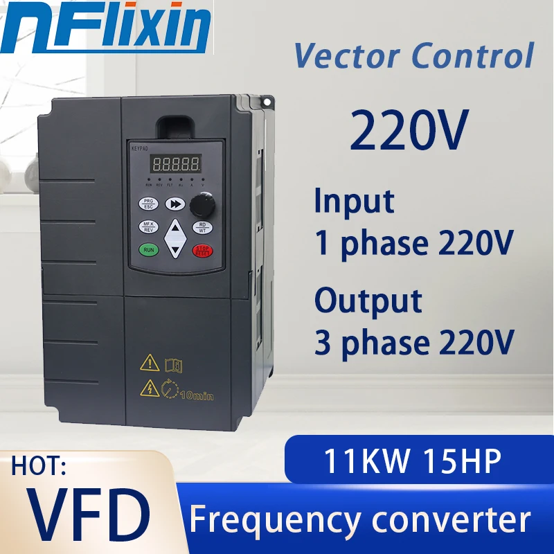 11KW Frequency Converter 1phase 220V input and 220V Output Single Phase motor speed Control VFD Inverter Converter