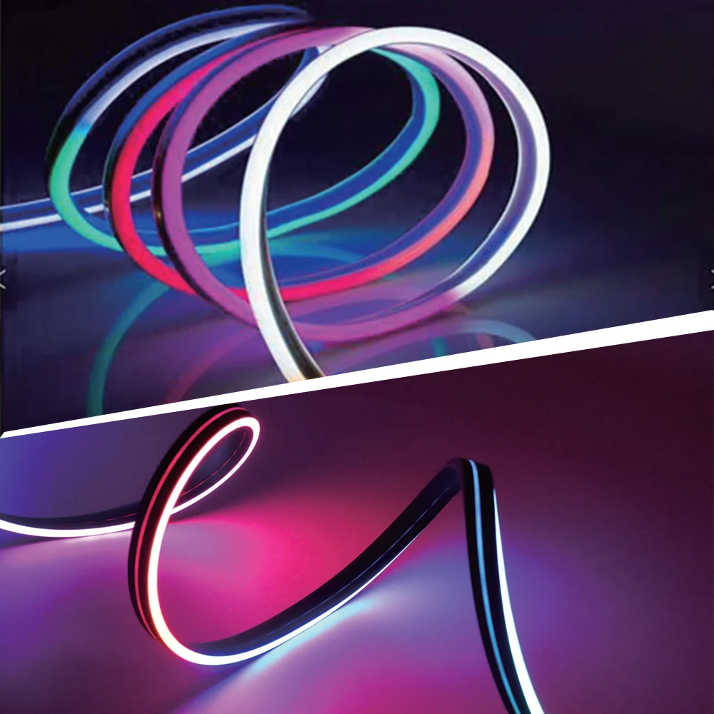 WS2811 WS2812B RGB LED Neon Strip Rope Light Tube Flex Black Silica Gel Soft Lamp For Room Outside Decoration Waterproof IP67