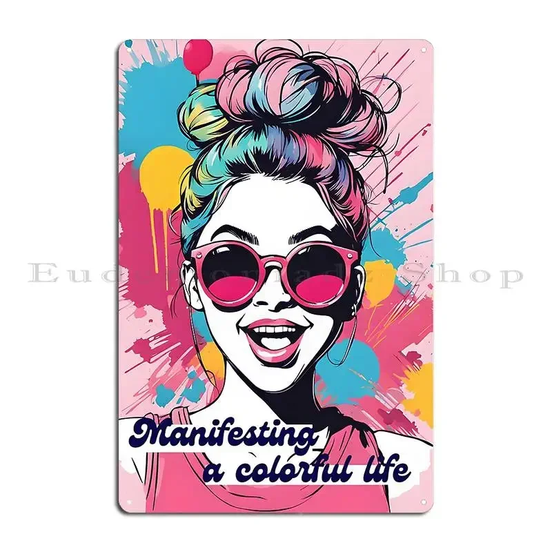 Manifesting Colors Pink Merch For Women Metal Signs Club Bar Character Party Wall Mural Living Room Tin Sign Poster