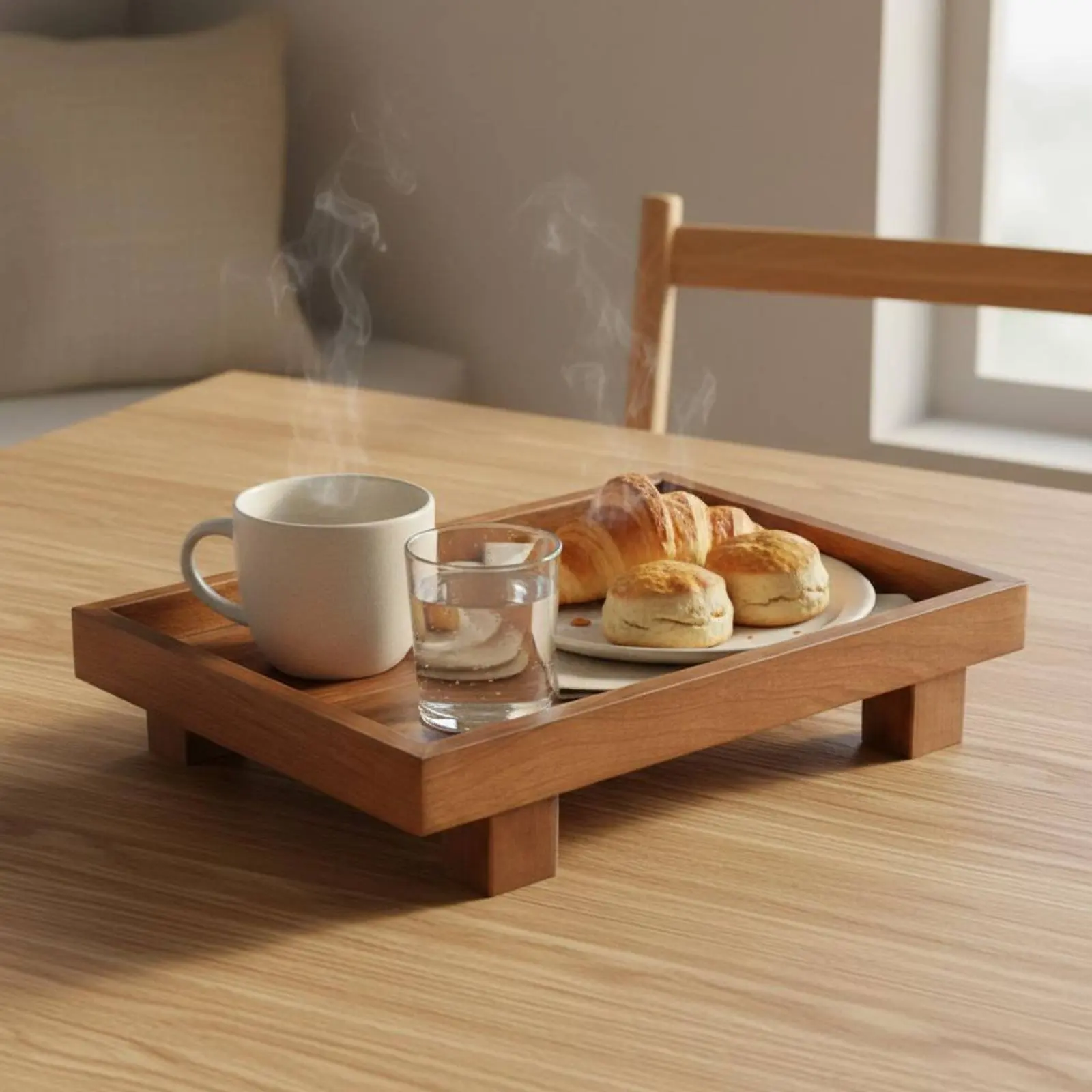 Walnut Wood Tray Vintage Design Vanity Tray Countertop Organizer Multi-Use Natural Grain for Desktop, Dresser