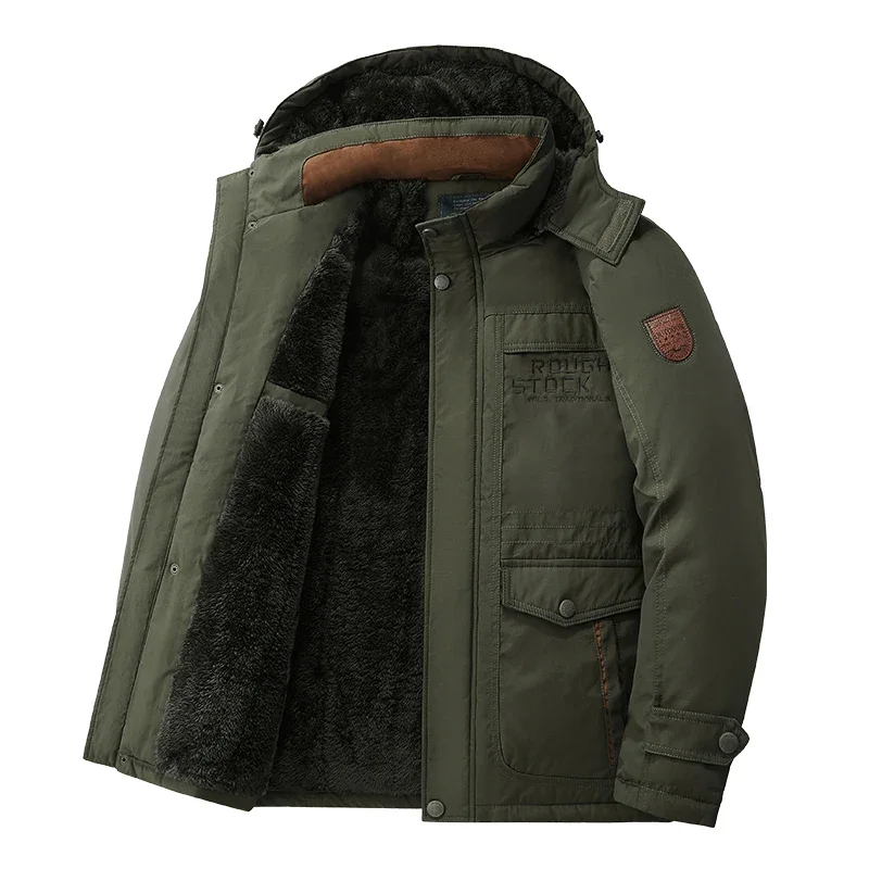 Men Keep Warm Casual Fleece Coat Winter Windproof Simplicity Thicken Parka New Outdoors Fashion Detachable Hat Solid Jacket Men