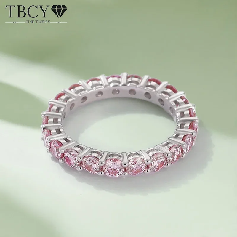 TBCYD 3mm Pink Moissanite Eternity Rings For Women GRA Certified S925 Silver Colored Diamond Row Ring Engagement Wedding Band