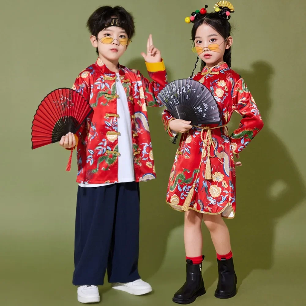 Roupas infantis de dança, conjuntos infantis, estilo chinês, estilo étnico, hanfu, saia de rosto de cavalo, roupas infantis, fantasias de cosplay