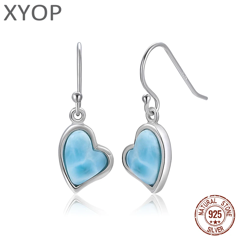 XYOP Natural Larimar Blue Heart-Shaped Personality Ear Hook Burning Christmas, Warm For Love, Warm Winter Praise