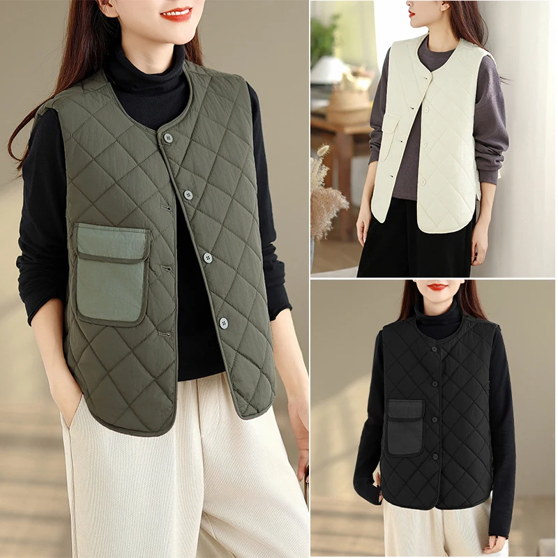 سترة قطنية مبطنة خفيفة الوزن وكبيرة الحجم للنساء Svel كاجوال Jaet Thiened ألياف البوليستر مستديرة Ne زر واحد