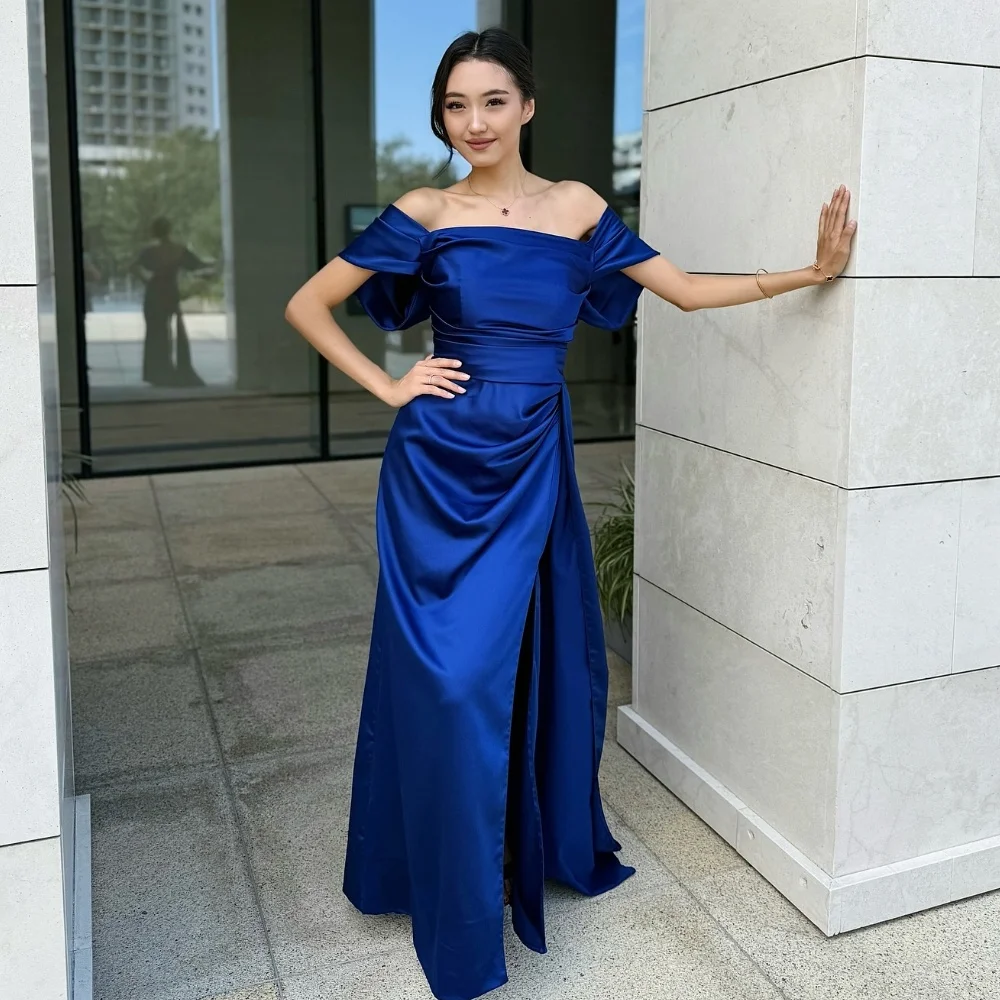 

Customized Matching Simple Pleat Draped Straight Off-the-shoulder Long Dresses Bespoke Occasion Dresses Classic Sizes Available