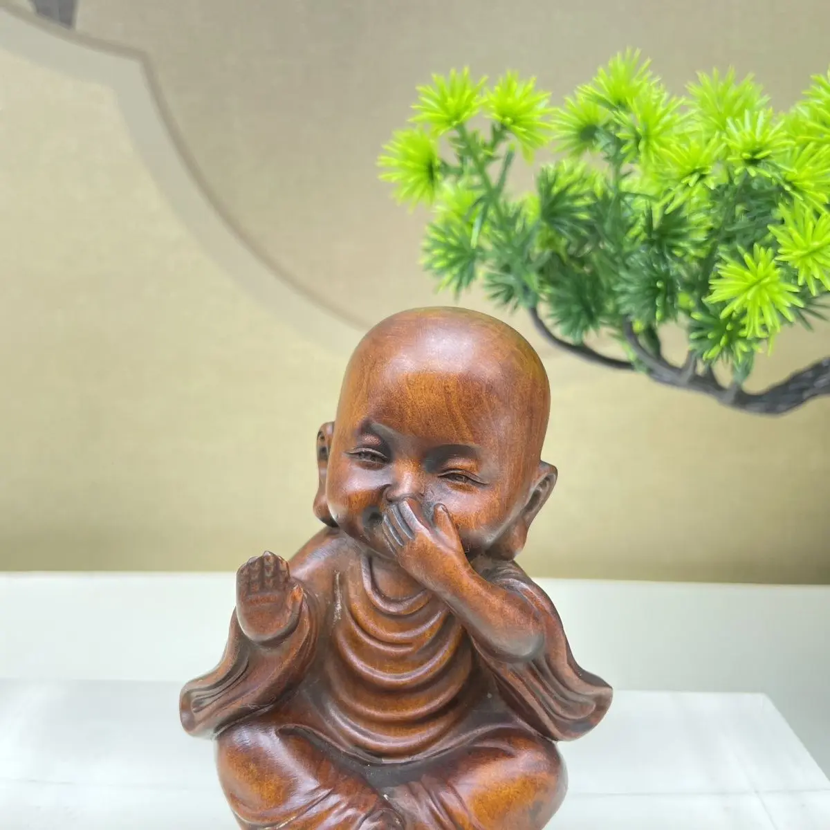 Hand Carved Wood Little novice little monk buddha Statue Figurine Desktop Ornaments Home Decoration