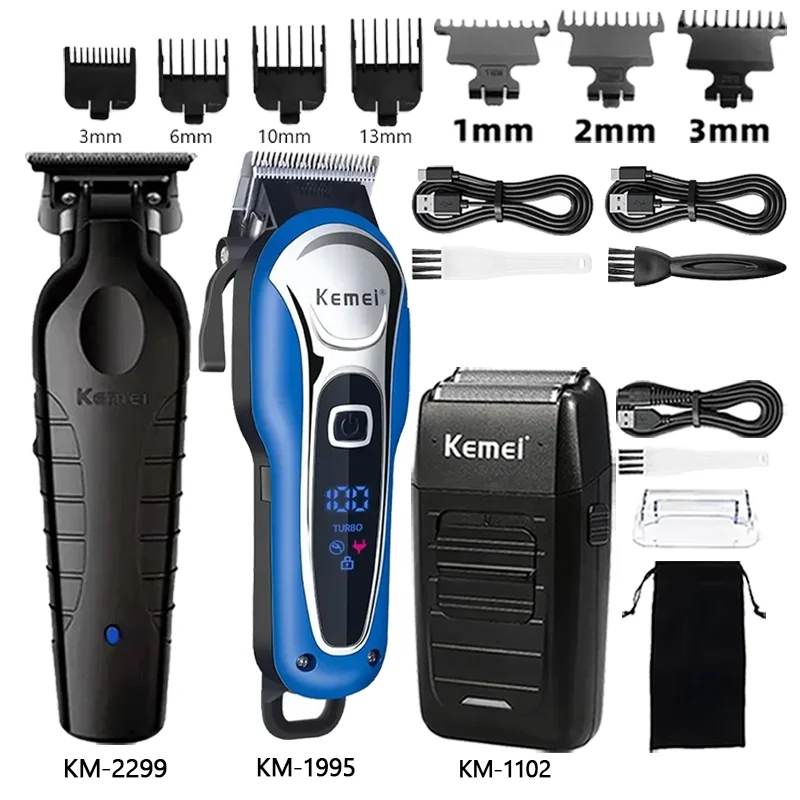 Kemei Hair Clipper Km-2299 Km-1995 Km-1102 Barber Blading Hair Cutting Machine Clipper Grooming Cordless Rechargeable Shaver