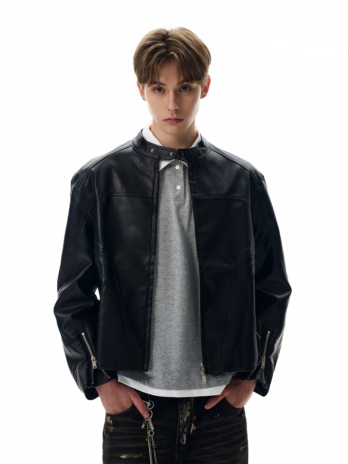 

Куртка Cleanfit в американском ретро-стиле из искусственной кожи с прошивкой, мотоциклетная, спортивная, молодежная, свободного кроя, весна-осень